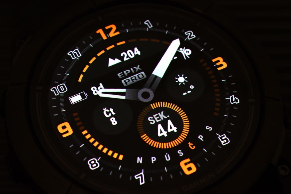 osvětlení displeje hodinek Epix